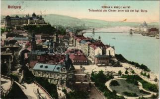 1911 Budapest I. Tabán, kilátás a királyi várral, Döbrentei tér, Keller Ignác üzlete, Országház, aut...