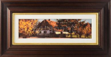 Bodor Miklós (1925-2010): Utcarészlet. Olaj, farost. Jelzett. Dekoratív fakeretben. 10x35 cm