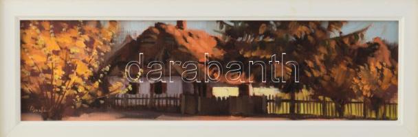 Bodor Miklós (1925-2010): Utcarészlet. Olaj, farost. Jelzett. Dekoratív fakeretben. 10x35 cm