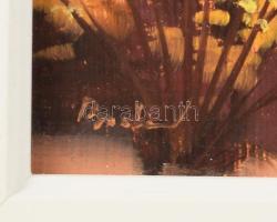 Bodor Miklós (1925-2010): Utcarészlet. Olaj, farost. Jelzett. Dekoratív fakeretben. 10x35 cm