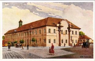 Budapest II. Széna tér, Régi Szent János kórház, villamos. Műemlékek Országos Bizottsága, Hornyánszky Viktor R.T. s: Dörre Tivadar