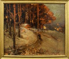 Olvashatatlan (Szász?) jelzéssel: Hazafelé. Olaj, karton. Dekoratív fakeretben. 20x25 cm