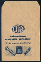 cca 1925 NIFE szárazelem és zsebizzó terméktasak kétoldalas nyomtatott reklámmal, jó állapotban