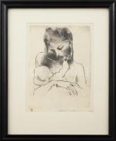 Nechánszky József (1936-), Picasso után: Anya gyermekével, 1970. Rézkarc, papír, jelzett, , üvegezett fakeretben, 15×10 cm