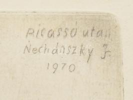 Nechánszky József (1936-), Picasso után: Anya gyermekével, 1970. Rézkarc, papír, jelzett, , üvegezet...