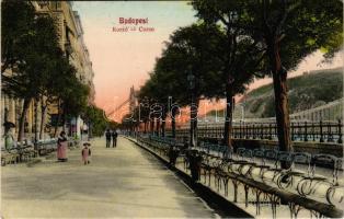 1912 Budapest V. Korzó, a szállodasor előtt, Hungária, Erzsébet híd. N. M. Bp. 1.