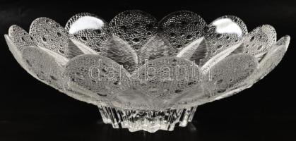 Virágszirom alakú ólomkristály asztalközép kínáló, jelzés nélkül, hibátlan, d: 27 cm, m: 9 cm
