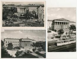 Budapest VIII. 3 db MODERN képeslap: Magyar Nemzeti Múzeum, villamos, autóbusz, Vörös Csillag, múzeumkert (Képzőművészeti Alap)