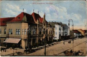 1916 Léva, Levice; Kossuth tér, Városháza, Lang Központi kávéháza, Kovács Sándor üzlete. Schulcz Ignác kiadása / square, town hall, café, shops (fa)