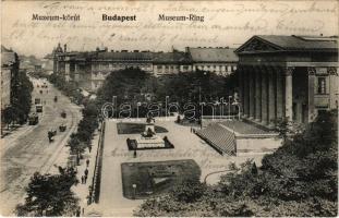 1907 Budapest VIII. Múzeum körút, Nemzeti Múzeum, múzeumkert, villamos. M.T. és F.V. Koch és Pór kiadása (EK)