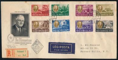1947 Roosevelt sor ajánlott légiposta FDC-n az USA-ba (12.000)