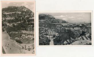 Budapest XI. 2 db RÉGI képeslap: Gellérthegy, Sziklakápolna, a hegyoldalban elkészített lépcsőzetes betonjárdák, támfalak