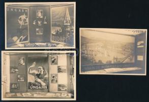 1936 Magyar idegenforgalmi reklámkiállításról készített 3 db fotó németországi helyszínen, hátoldalon felirattal, 7,5×12 cm