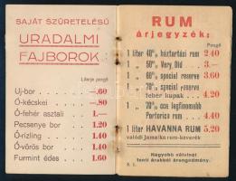 1930 Bp. IX., Schwartz Lipót Pipa utcai italkereskedő reklámnaptára és termékárfüzete, art deco stíl...
