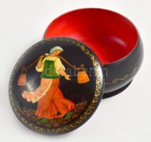 Kézzel festett orosz fém bonbonier, d: 7 cm