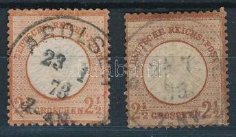 Deutsches Reich 1872 Forgalmi bélyegek Mi 21 a + b (Mi EUR 800.-) (Mi 21 a papírelvékonyodás, b apró szakadás / thin paper, tiny tear)