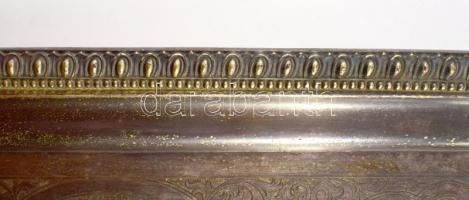 cca 19. sz. vége, Hatalmas méretű szervírozótálca, ezüstözött alpakka, kötegelt formájú fogókkal, pe...