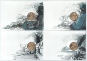 2001. 200Ft "Arany János: Toldi" + 2001. 200Ft "Fazekas Mihály: Lúdas Matyi" + 2001. 200Ft "Molnár Ferenc: A Pál utcai fiúk" + 2001. 200Ft "Petőfi Sándor: János vitéz" mindegyik érmés levelezőlapon T:BU Adamo EM173, EM174, EM175, EM176