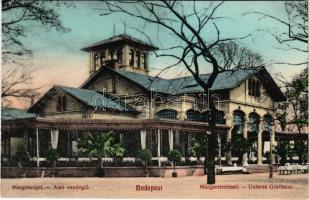 1910 Budapest XIII. Margitsziget Alsó vendéglő, étterem. Ybl Miklós tervei alapján 1855-ben épült fel az Alsó Vendéglő (vagy Alsószigeti vendéglő), amelyet 1869-re átalakítottak. (EK)