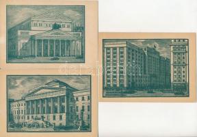 Moscow, Moskau, Moscou; 3 graphic town postcards (1947), 'Moscow is 800 years old"