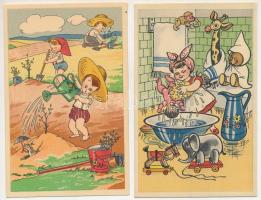 8 db MODERN humoros grafikai művészlap: gyerekek (Képzőművészeti Alap) / 8 modern Hungarian children...