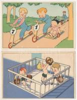 8 db MODERN humoros grafikai művészlap: gyerekek (Képzőművészeti Alap) / 8 modern Hungarian children...