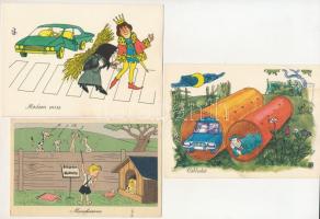 14 db MODERN humoros grafikai művészlap: gyerekek, karikatúra (Képzőművészeti Alap) / 14 modern Hung...