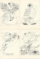 7 db MODERN postatiszta Ady Endre grafikai vers illusztrációs képeslap. Képzőművészeti Alap Kiadóvállalata / 7 unused graphic motive cards, poem illustrations of Hungarian poet Endre Ady s: Reich Károly