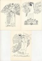 7 db MODERN postatiszta Ady Endre grafikai vers illusztrációs képeslap. Képzőművészeti Alap Kiadóvál...