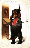 Dackel hier! Wer dort? / Dachshund dog, telephone, No. 3913. s: V. Stolz (EK)
