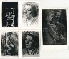 3 db MODERN fotós képeslap: ifj. Koffán Károly (1940-) grafikusművész alkotásai, a művész saját kezű levelével és aláírásával (1959) / 3 modern photo postcards depicting graphic arts of Károly Koffán jr., with the letter of the artist