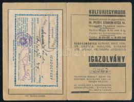 1935 Kultúrjegyiroda fényképes igazolvány