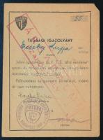 1940 Futura Testedző Egyesület tagsági igazolvány, "társadalmi szakosztály"