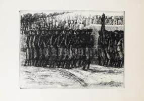 Barczi Pál (1933-2003): A munkásőrség megalakulása. Rézkarc, papír, jelzett, 29×39,5 cm