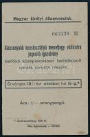 1943 Magyar Királyi Államvasutak alacsonyabb korosztályú menetjegy váltására jogosító igazolvány belföldi középiskolákban beiratkozott rendes tanulók részére, bejegyzésekkel, bélyegzésekkel