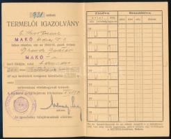 1940 Makó, vöröshagyma termelői igazolvány