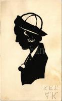 Lady in hat silhouette art postcard (non PC) (fl)