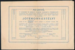 1915 Meghívó Auguszta főhercegnő fővédnöksége alatt a hadbavonultak családját segítő II. kerületi helyi bizottság által rendezett jótékony estélyre