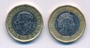 Nagy-Britannia 2018. 1P bimetál "II. Erzsébet" + 2023. 1P bimetál "III. Károly" T:VF Great Britain 2018. 1 Pound bimetallic "Elisabeth II" + 2023. 1 Pound bimetallic "Charles III" C:VF Krause KM#1378, KM#2447