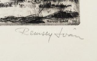 Remsey Iván (1921-2006): Erdőszélen. Rézkarc, papír, jelzett, 17x22 cm