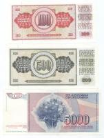 Jugoszlávia 1986. 100D + 500D + 1985. 5000D + 1987. 20.000D + 1988. 50.000D + 1989. 100.000D + 1.000...