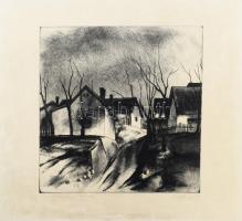 Surányi Mária (1928-): Tavaszi fények. Rézkarc, papír, jelzett, javított, kissé sérült, lap széle elszíneződött, 29x32,5 cm