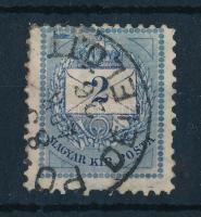 1881 Színesszámú 2kr 11 1/2 fogazással, vésetjavítás a bal felső háromszög fölött (felül javított szakadás / fixed tear)