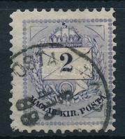 1881 Színesszámú 2kr 11 1/2 fogazással, a jobb felső háromszögben vésetjavítás