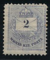 1881 Színesszámú 2kr 11 1/2 fogazással, vésetjavítás a bal felső háromszögben (rozsdapötty / szain spot)