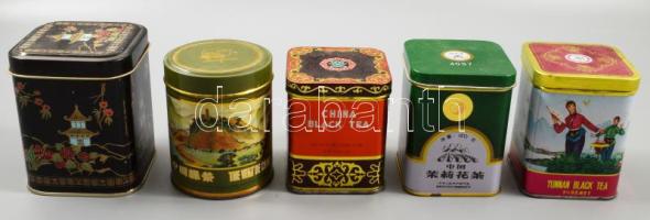 cca 1960/70 5 darab kínai teás fémdoboz.