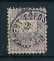 1881 Színesszámú 2kr 11 1/2 fogazással, vésetjavítás felső két háromszögben (rövid sarokfog / short corner perf.)