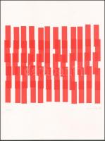 Vera Molnár (1924-2023): Piros négyzetek (cím nélkül), 1991. Szitanyomat, papír. Jelzett. Számozott: 29/100. Az 1991-ben megjelent Gépeltérítés-Képelterítés mappából (Magyar Műhely, Párizs). 22,5x27,5 cm