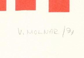 Vera Molnár (1924-2023): Piros négyzetek (cím nélkül), 1991. Szitanyomat, papír. Jelzett. Számozott:...