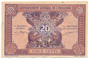 Francia Indokína DN(1942) 20c T:XF, nyomdai papírránccal French Indochina ND(1942) 20 Cents C:XF, printing crease Krause P#90